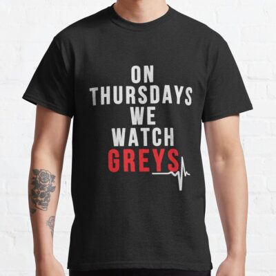 On Thursdays We Watch Greys - White Text T-Shirt Official Greys Anatomy Merch